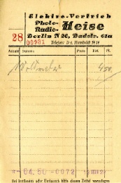 [00230] Taschenvoltmeter, Badische Uhrenfabrik, 1929 (Rechnung)