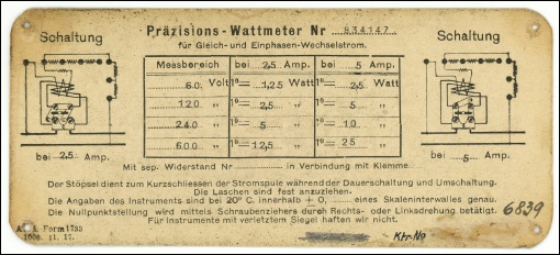 [00128] Przisions-Wattmeter fr Gleich- und Einphasen-Wechselstrom; AEG; 1917