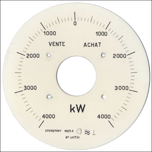 [00132] kW Anzeiger, Schalttafelinstrument - Abgabe / Aufnahme bis 4000 kW (Leistungsberwachung Generator / Kraftwerk) mit Induktions-Mewerk; Volta, 1. Hlfte 20. Jh.